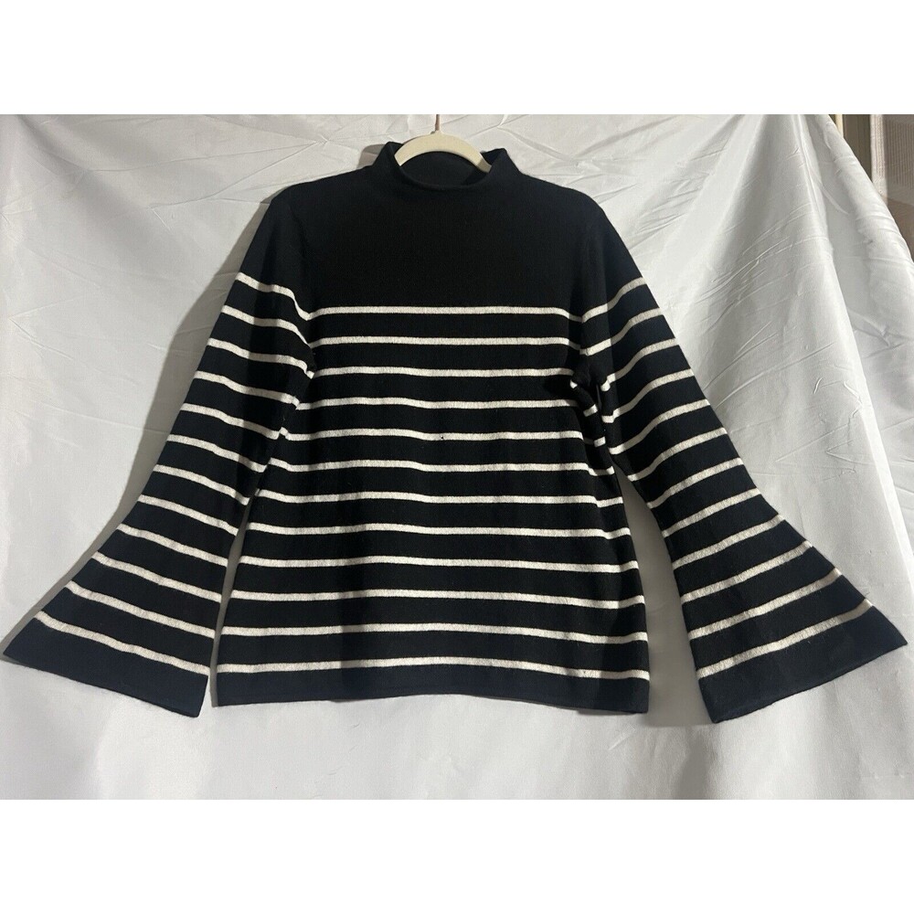Charter Club Cashmere Sweater Women's Large Black White Stripe Cozy